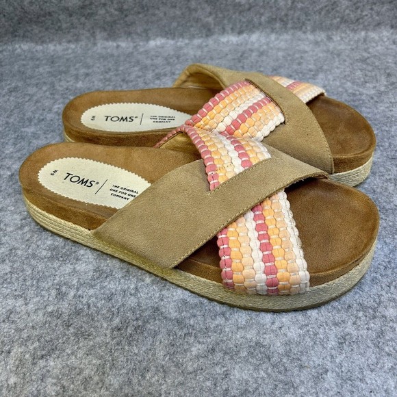 TOMS - Women’s Paloma Sandals Crossed Straps Slip-On Tan Suede Pink Slides Sz 9 - Picture 1 of 9